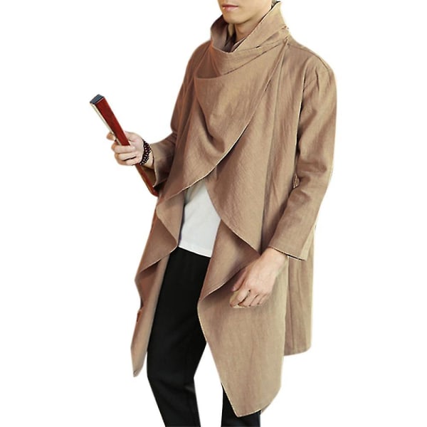 Långärmad poncho för män, höst vinterkappor Brown XL