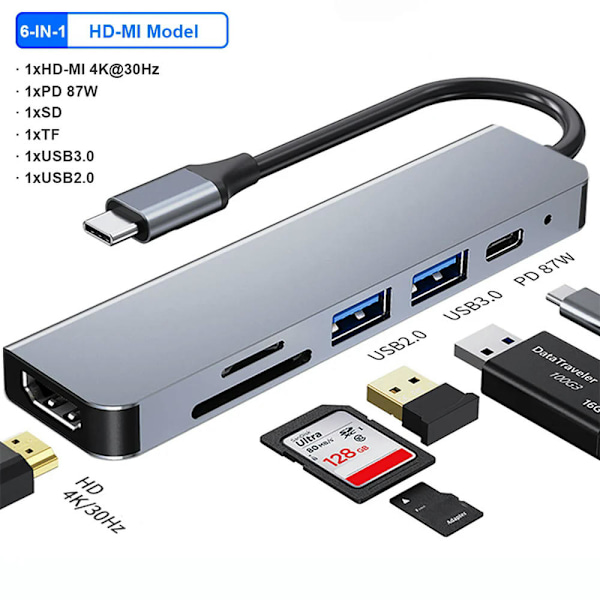 Feylan USB C -keskitin 4K 30Hz tyyppi C HDMI-yhteensopivaan USB 3.0 -sovittimeen 11 in 1 tyyppi C -keskitin telakka PD 87W USB C -jakaja MacBook Pro Airille 6-in-1