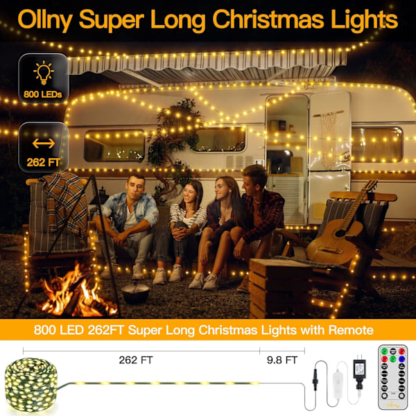 Julelys 800LED 80 meter Plug-in, IP67 Vanntett Grønn Ledning Utendørs Trelys med Fjernkontroll, 8 Moduser og Timere Juletrelys for