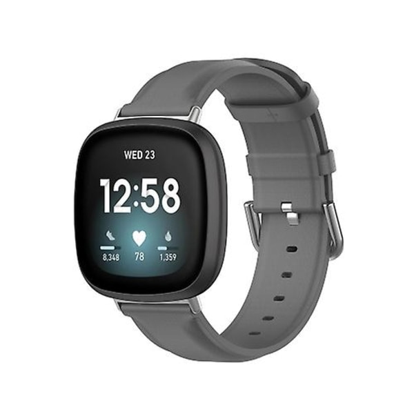 For Fitbit Versa 4 / Sense 2 klokkerem i ekte skinn Grey