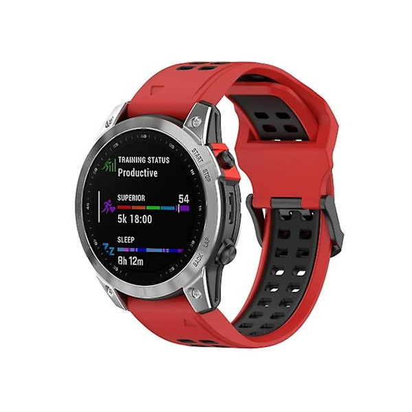 Rem for Garmin Descent G1/Coros Vertix 22Mm Hurtigutløsning Dobbel Rad Silikonklokke Rem Rød Svart