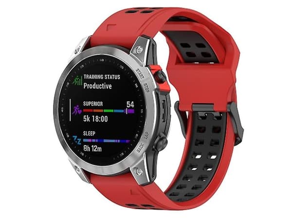 Rem til Garmin Descent G1/Coros Vertix 22Mm Quick Release Dobbelt Række Silikone Urrem Rød Sort