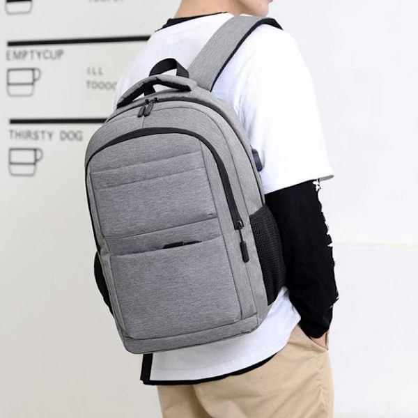 Stor computerbag med USB-opladning 21 tommer lysegrå