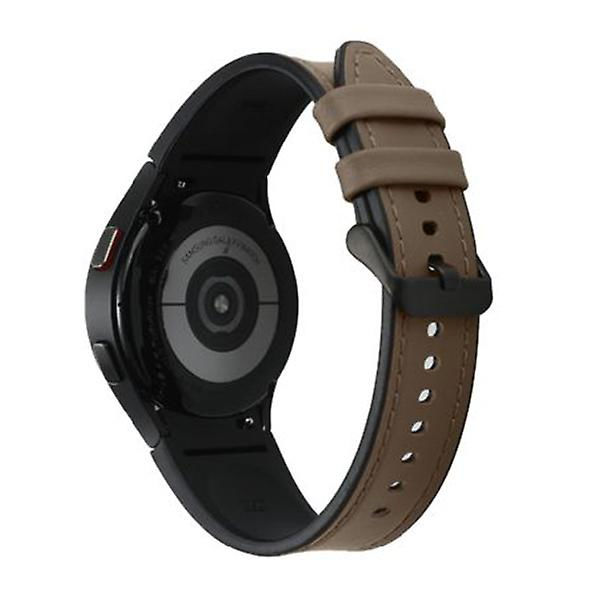 Læderrem til Samsung Galaxy Watch 4 Classic 44mm 40mm Ingen huller Silikone+læderarmbånd Correa Galaxy Watch 4 5 Pro Band brownness-black Galaxy Watch 4 40-44M-L