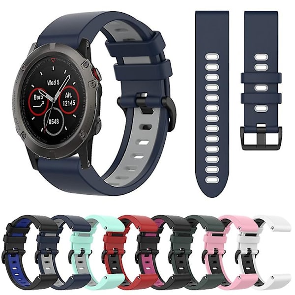 For Garmin Fenix ​​5x Plus 26 mm silikon sportsklokkerem i to farger Black-Blue