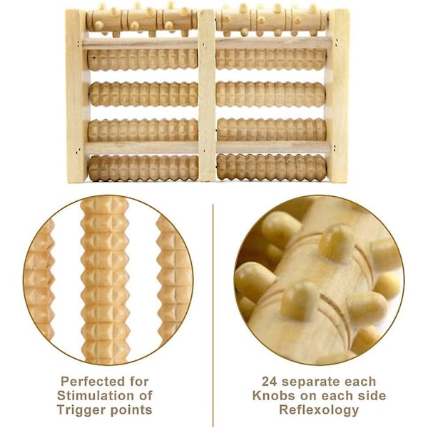 Fotmassage Rulle Trä, Fotmassageapparat, Fotmassage Rulle Inkl, Fotreflexologi Dubbel Fot Rulle Tillverkad Av Trä Kompatibel Med Ödem, Plantar Fasci