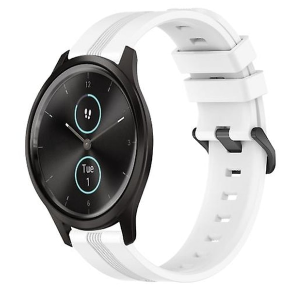 Til Garmin Garminmove Style 20 mm konkav stribet Slicone urbånd White