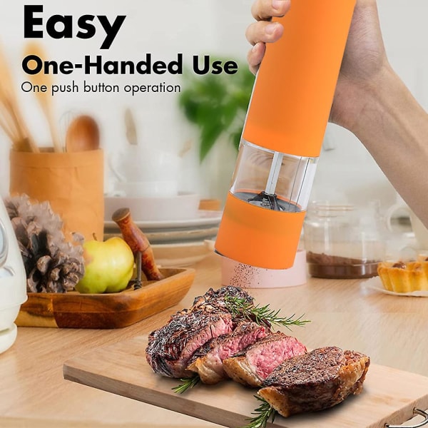 Sähkökäyttöinen merisuola- ja pippurimylly ja shaker set, paristokäyttöinen valolla ja säädettävä, 2 kpl pakkaus 2pcs orange