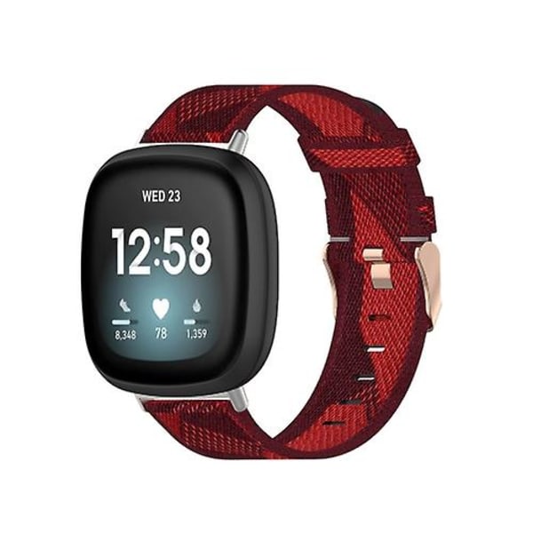 Til Fitbit Versa 4 / Sense 2 Universal Nylon Weave Canvas Watch Band Red Stripes