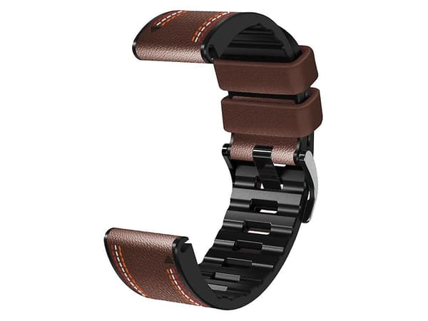 Rem för Garmin Fenix 7X Trefärgssömning Silikon Läder Klockarmband Kaffe