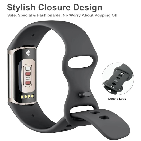 Rem for Fitbit Charge 5 / Charge 6, myke silikon justerbare vanntett sportarmband for kvinner og menn