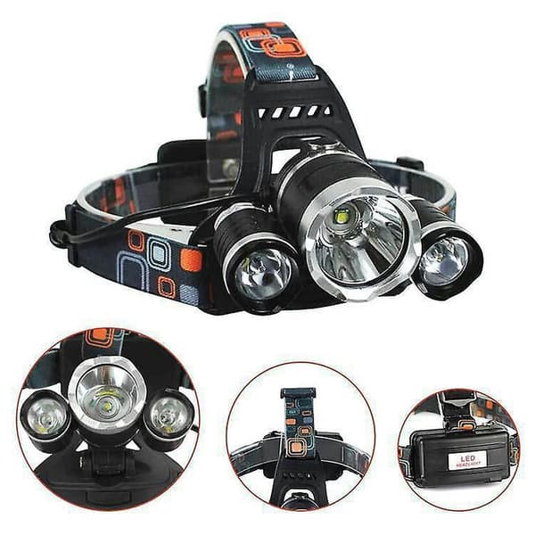 8000lm 3 Led T6 Hodelykt Med 2x18650 Oppladbart Batteri Og Usb Lader