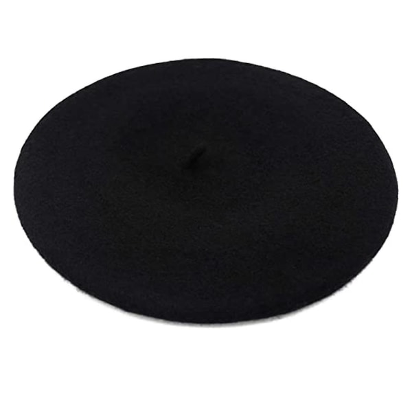 Uld baret hat, ensfarvet fransk stil vinter varm kasket til kvinder retro efterår og vinter Uld maler hat Dame baret All-match Black