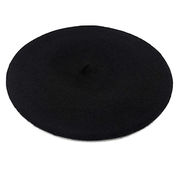 Ull beret lue, ensfarge fransk stil vinter varm lue for kvinner retro høst og vinter ull maler lue dame beret All-match Black