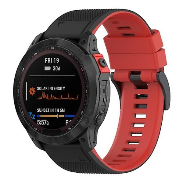 Til Garmin Fenix ​​7x tofarvet silikone urrem Black Red
