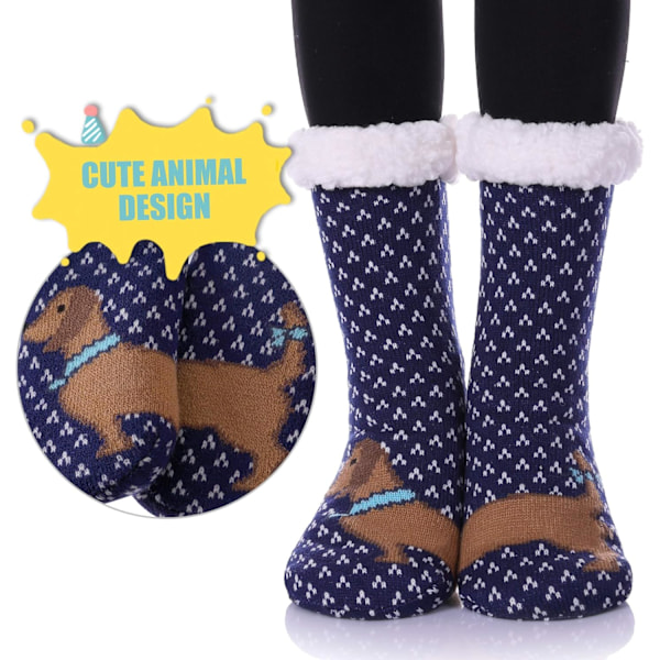 Halkfria Toffelsockor för Kvinnor Mjuka Bekväma Varma Vinterdjur blue