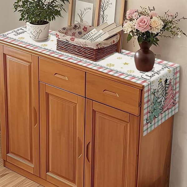 Julbordslöpare Vinter Köksbordsdekoration Rosa pläd/33x183cm