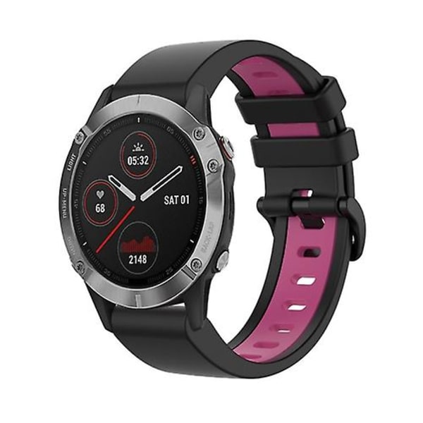For Garmin Fenix ​​6 22 mm silikon sportsklokkerem i to farger Black-Pink