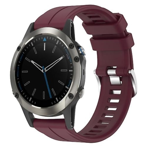 Til Garmin Quatix 5 Sapphire 22mm ensfarvet silikone urrem Burgundy