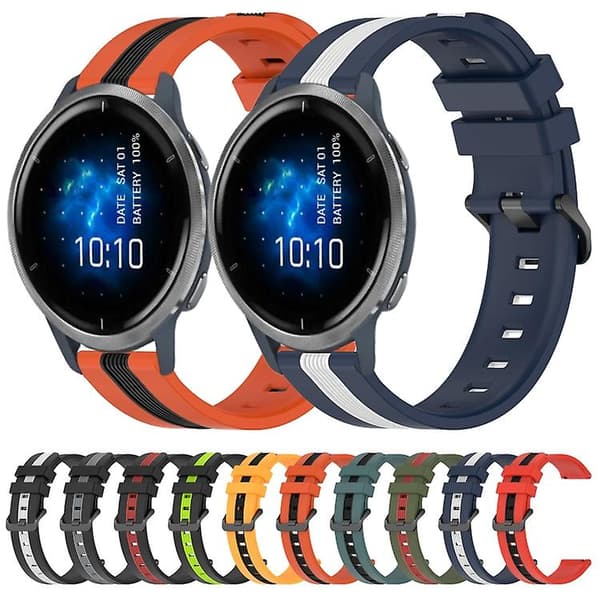 For Garmin Venu 2 22 mm vertikalt tofarget silikonklokkebånd Black-Grey