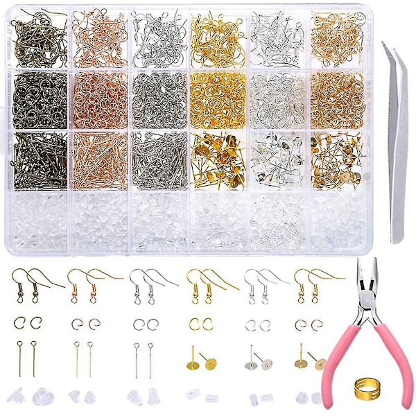 Örhänge Göra själv Tillbehör Kit med Hook Hoop Ringar Tång Pincett
