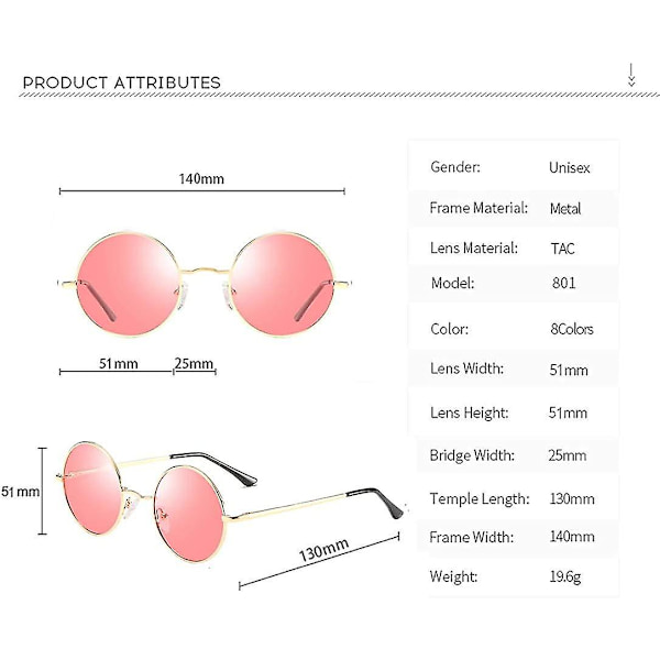 Vintage Pyöreä John Lennon Polarisoidut aurinkolasit Miesten Naisten Circle Hippie Aurinkolasit Red Ocean Lens-gold Frame