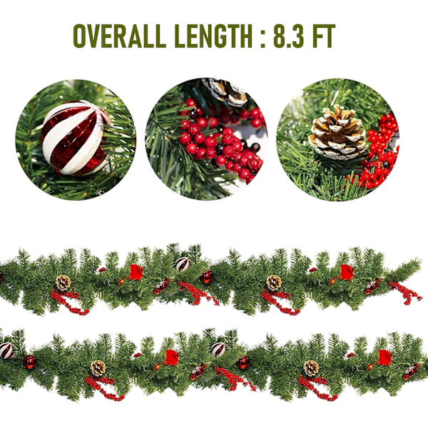 2,7 m Juleguirlande med 50 LED-lys, Batteridrevet Juleguirlande