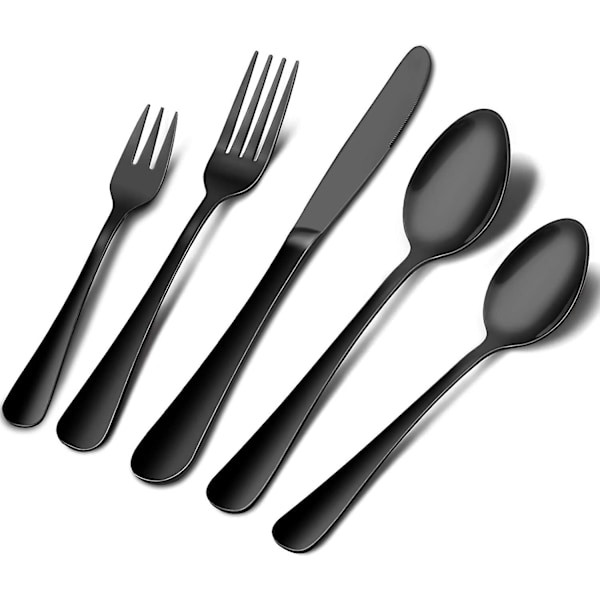 Matt svart bestickset i satinfinish rostfritt stål 2 set