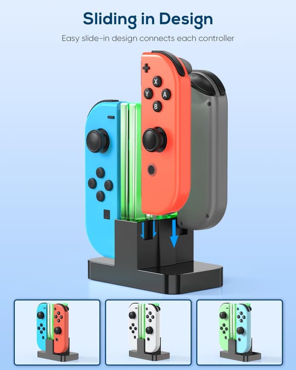 Erstatningsoplader til Switch/OLED/Joy Con-opladningsbase med et USB Type-C-opladningskabel