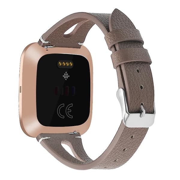 For Fitbit Versa 2 Leather Middle Opening Watch Band Powder Gray