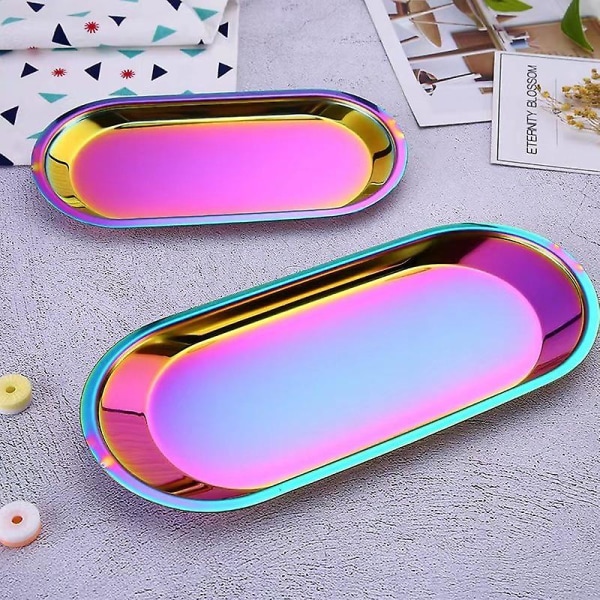 Rustfrit stål håndklæde bakke fad tallerken te frugt bakke Kosmetik smykker Organizer Colorful 23*9.4cm