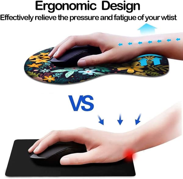Ergonomisk musmatta med handledsstöd, halkfri PU-bas, svart