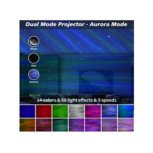 Galaxy Projektor Aurora Projektor Stjerneklar Himmel Projektor med 56 Lyseffekter og 5 Lyde Hvid Natlys Projektor til Børn Valentinsdag