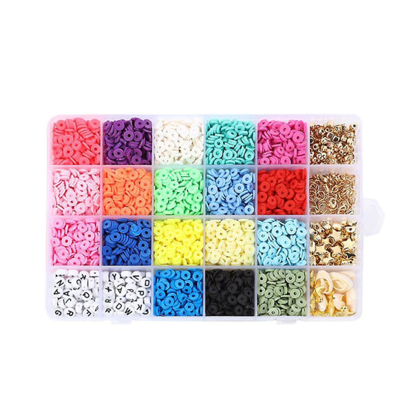 Flad rund Polymer Clay Spacer Beads Kit Charms Elastic String Lobster Clasp Box