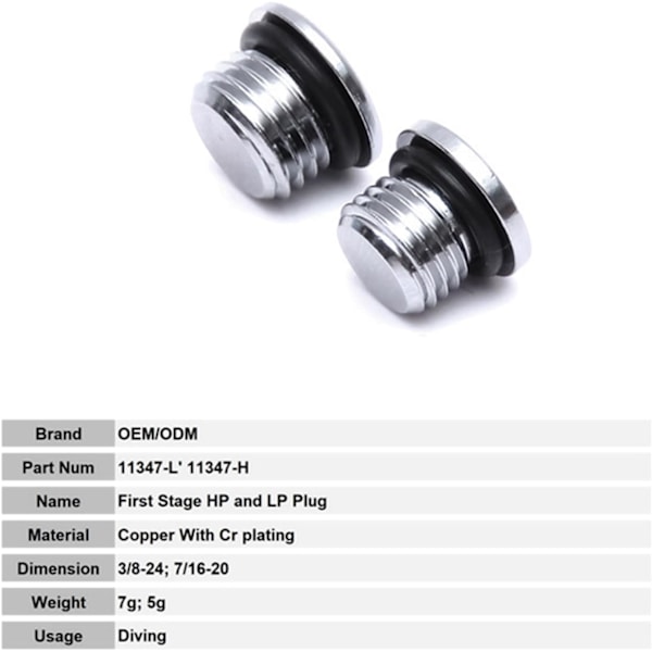 Scuba Diving 1. trinn regulator LP-port plugg (3X) - Erstatningsdykkedel