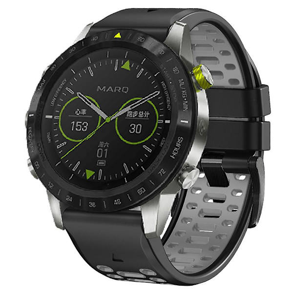 For Garmin Fenix 7/ 7 Pro Silikonurrem 22mm Tofarvet med 3 Rækker Huller Black Grey
