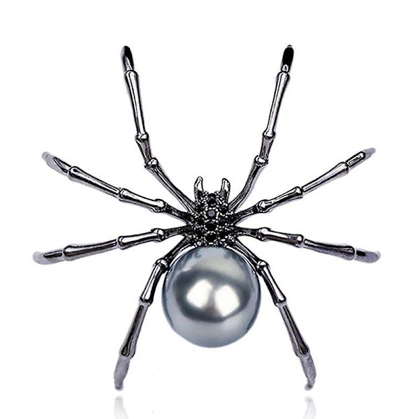 Viktoriansk Pärlemor Kropp och Micro Pave Spider Broscher Pins Silver Tone Dammodesmycken