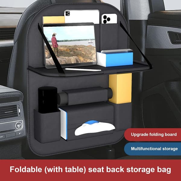 Bil Bag Sædearrangør - Auto Sæde Bagarrangør med Foldbart Bord, Multi-Lommet Rejse Opbevaringspose, PU Læder Bilarrangør til Paraply,