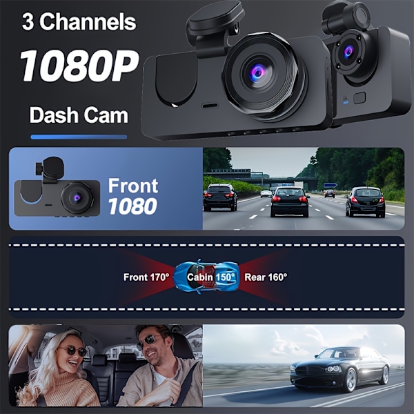 Camrea Bilkjøreopptaker 1080P Full HD Bil Takograf Bilkamera Med Infrarød Nattsyn 32GB SD-kort