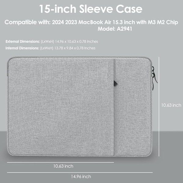 Laptopveske 15\" Enkel Laptop Canvasveske Grå