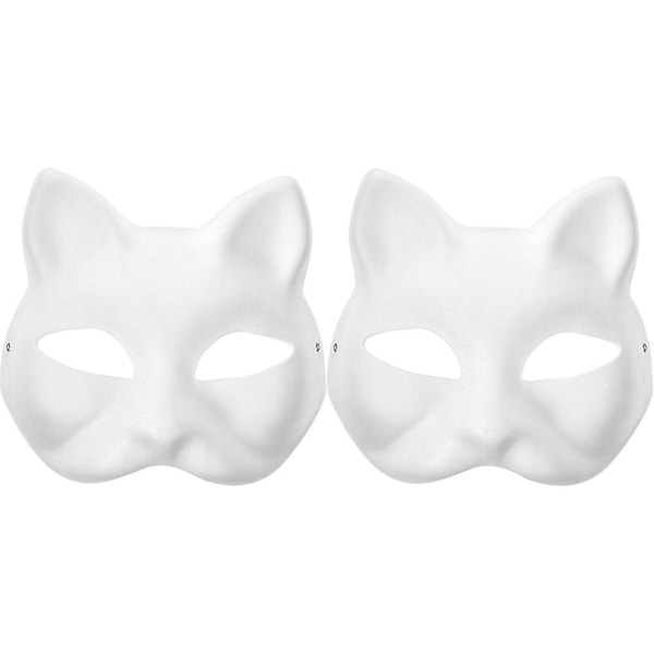 2 stk. Kattemaske Hvit Papir Blank Håndmalt Maske Diy Umalt Dyr Halvmaske