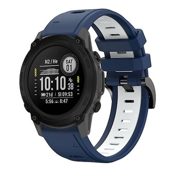 Til Garmin Descent G1 22 mm tofarvet sportssilikoneurrem Midnight Blue - White