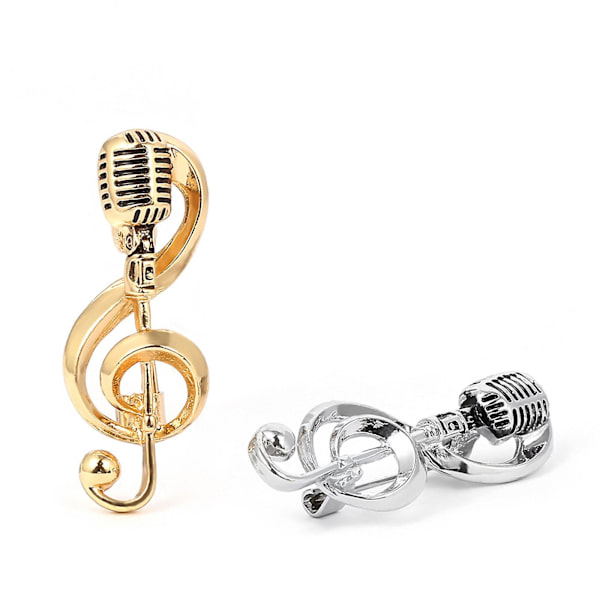 Mikrofon Broscher Utsökt musik Note Emalj Pin Guld Silver Lapel Pins Dekor Silver