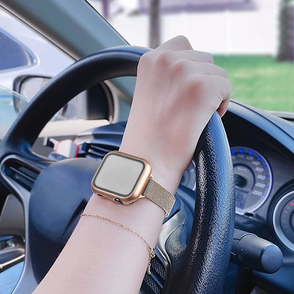 Milanese öglerem för Apple Watch Band 40 mm 44 mm 41 mm 45 mm 38 mm 42 mm 49 mm 45 mm smalt armband Iwatch Series 3 4 6 Se 7 8 Ultra slim pink gold 38mm 40mm 41mm