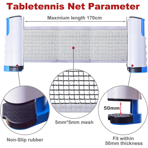 Bordtennisnett justerbart uttrekkbart