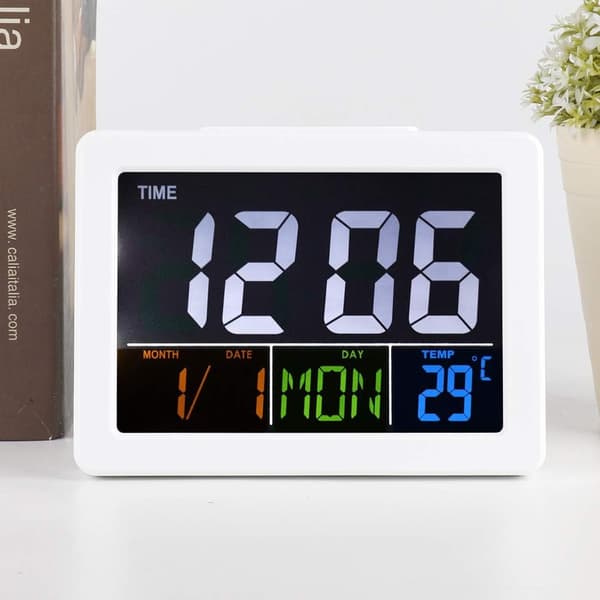 Väckarklocka Skrivbordsklocka Display Sovrum Skrivbord Väckarklocka Bärbar LCD Kalenderklocka Stor Skärm