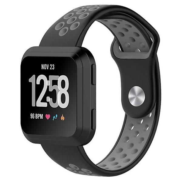 For Fitbit Versa tofarget silikonklokkerem Black - Grey