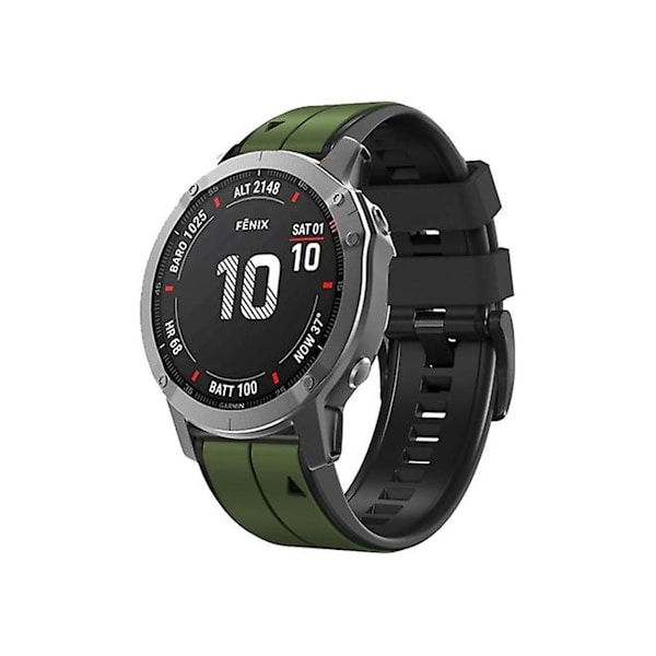 Rem til Garmin Fenix 5 22Mm Silikone Sports Tofarvet Urrem Amygreen-Sort