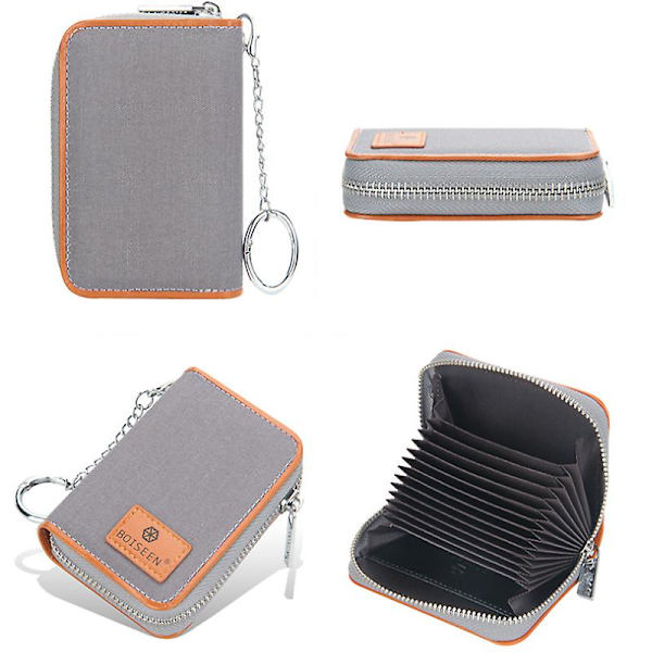 Kreditkort Pung Lynlås Kort Etuier Holder Til Mænd Kvinder Rfid Blocking Key Chain Grey