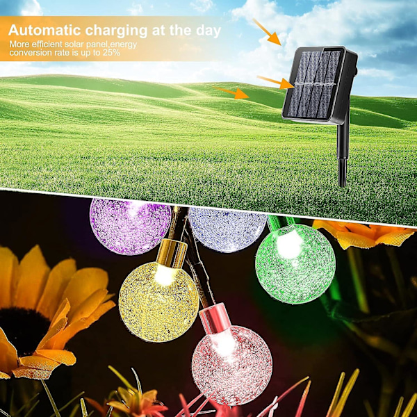 Solcelledrivne lysslynger utendørs hage solcellelys 50 Led 7M/23Ft 8 moduser solcelledrevne hagelys vanntett (flerfarget)